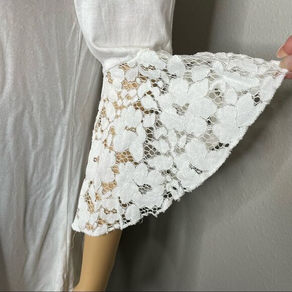 Stem & Vine Blouse White Style T9886M 3/4 Sleeve Lace Detail Size Medium - Picture 4 of 13